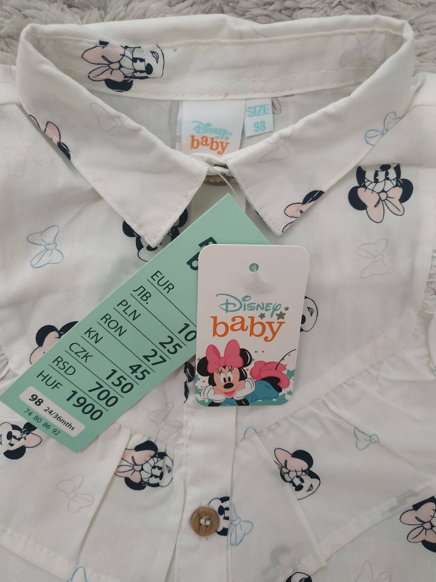 Nowa koszula dla dziewczynki/lato/Myszka Minnie/falbanki/Disney/r.98