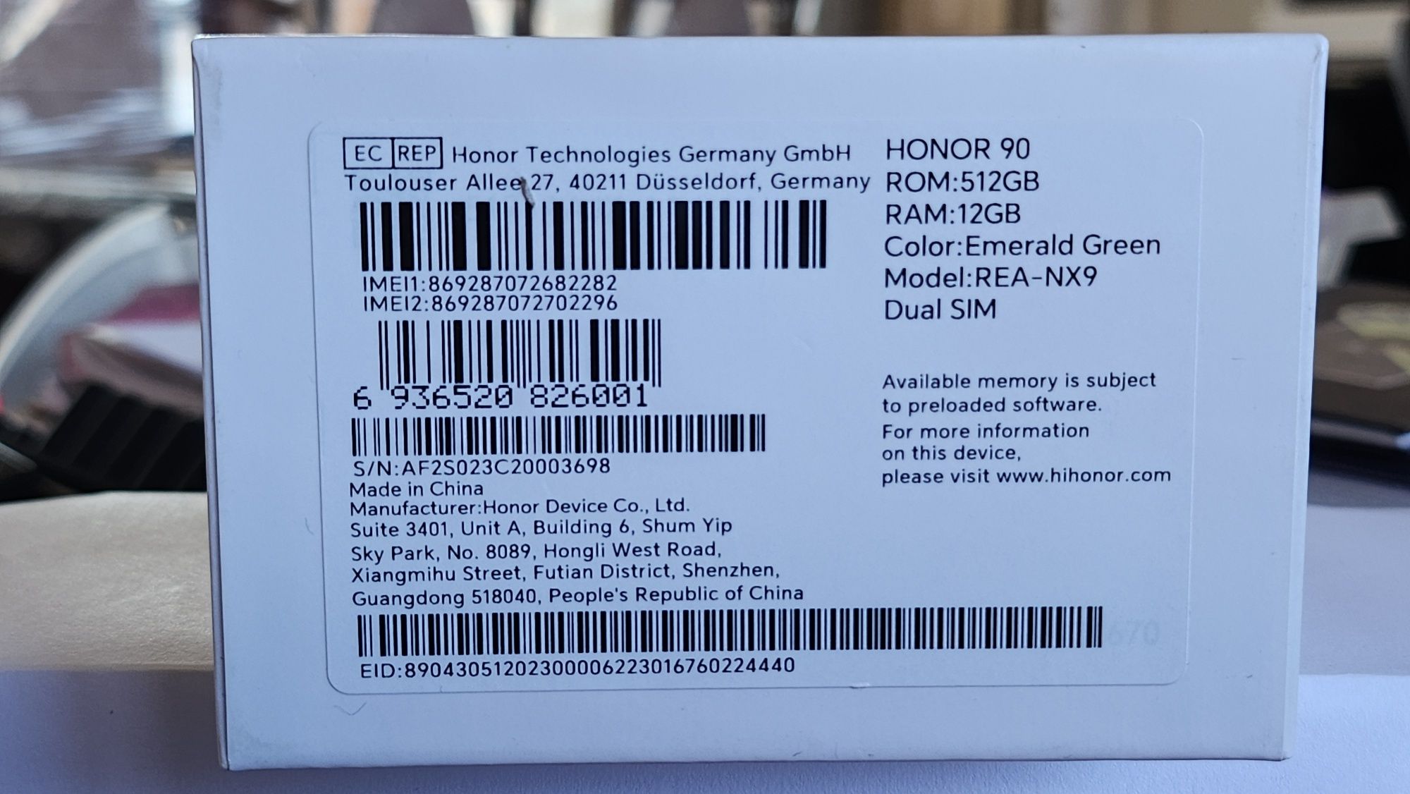 Смартфон Honor 90(REA-NX9) 2 сим; 12/512GB Emerald Green, новый.
