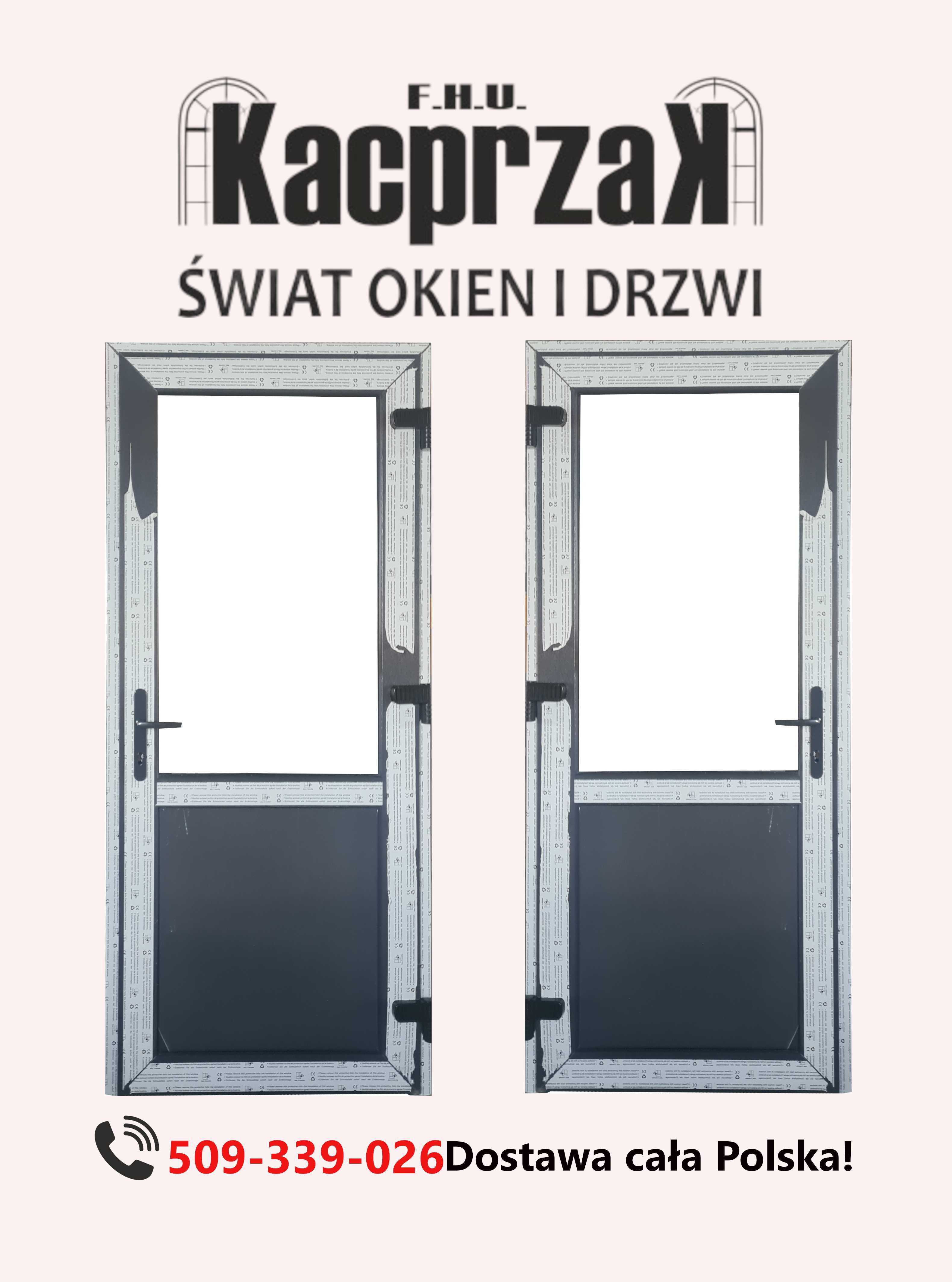 DRZWI Kacprzak 110x210 Drzwi ZEWNĘTRZNE PCV Sklepowe Antracyt