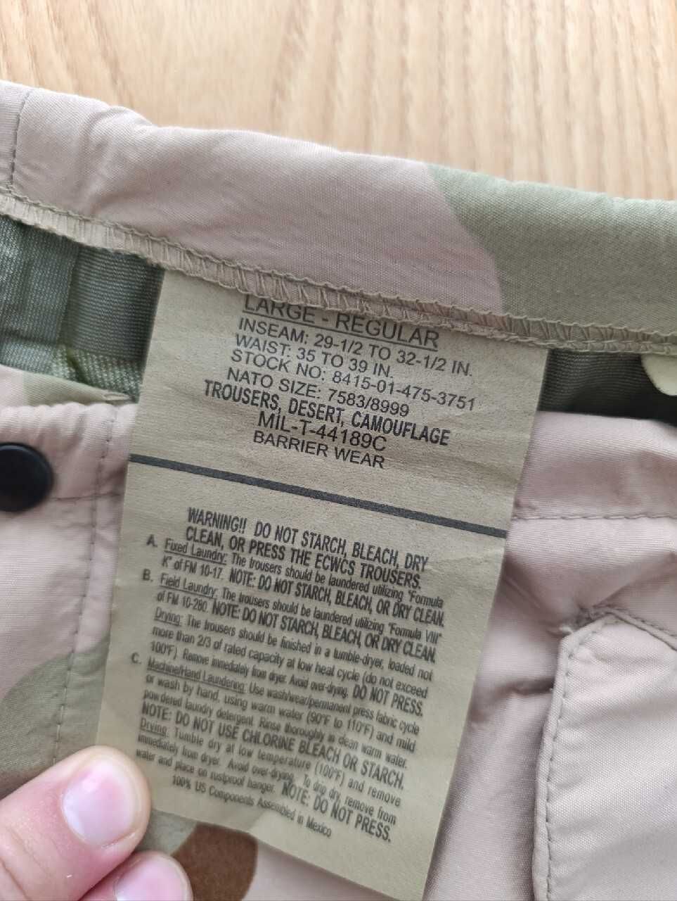 Spodnie US Army DCU desert 3 color goretex ECWCS rozm. L stan idealny