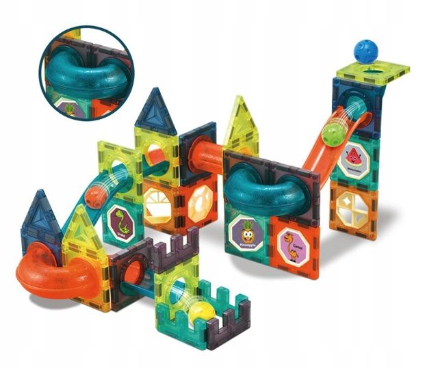 Klocki Magnetyczne 3d Tor Kulkowy Świecący Zestaw