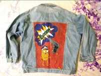 duża kurtka z nadrukiem jeansowa dżinsowa handmade jeans