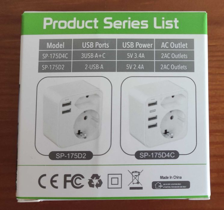 Adaptador de tomada para viagem Europa para EUA, 3 USB, 1 USB-C