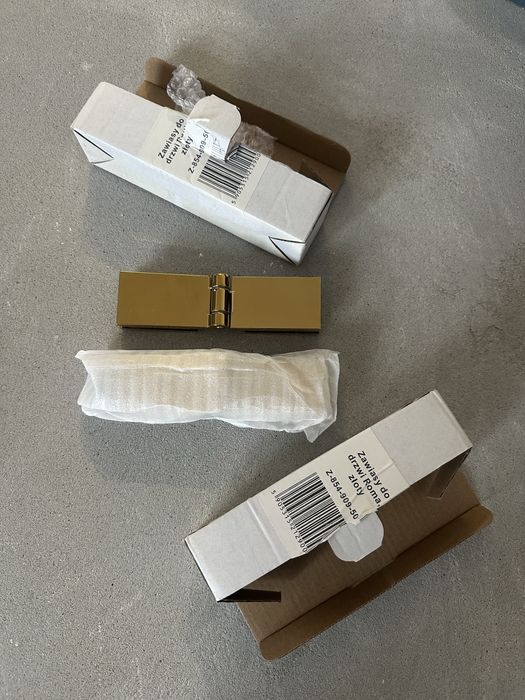 2 nowe zawiasy do szyby prysznicowej złoty połysk