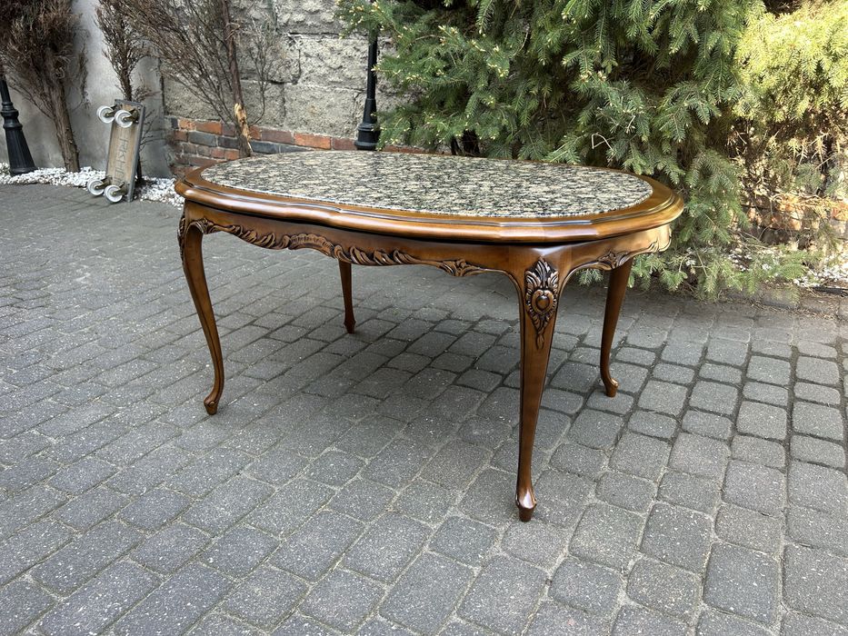 Stylowa Ława Ludwikowska Ludwik Stolik Kawowy Blat Marmur Po Renowacji