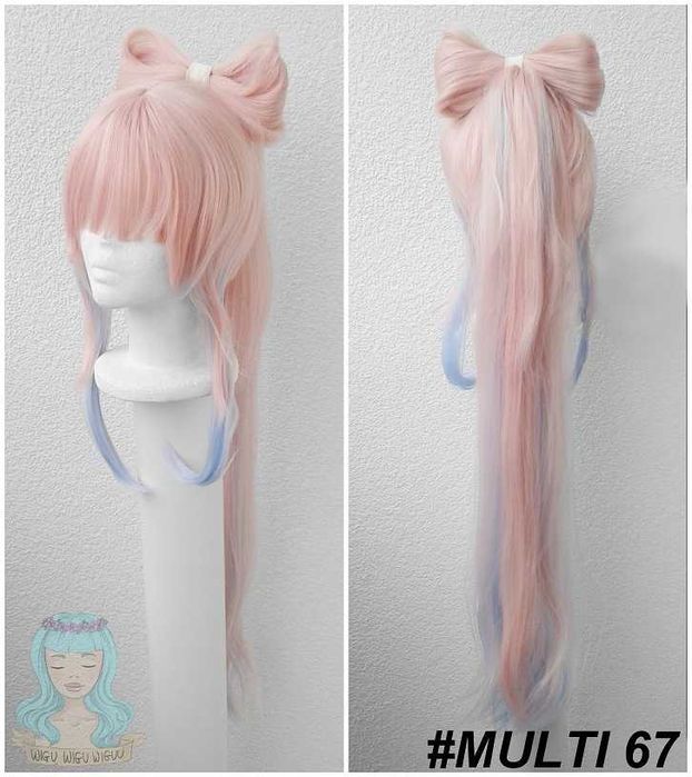 Kokomi Genshin Impact Cosplay wig peruka różowa brzoskwiniowa z kitką