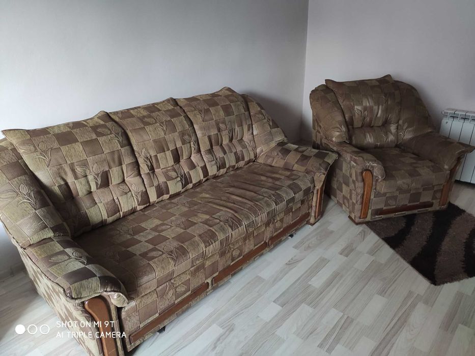 Kanapa z funkcją spania i pojemnikiem+Fotel