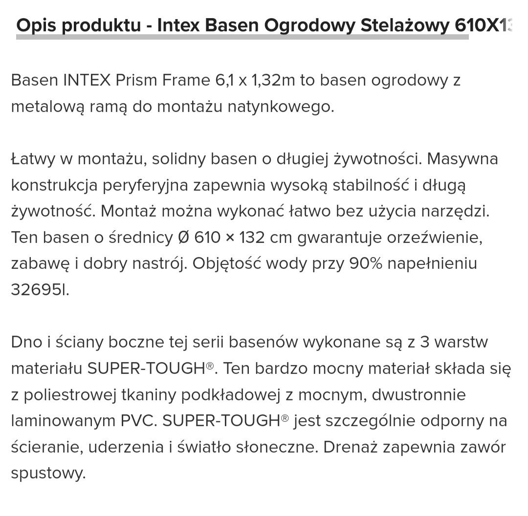 Basen ogrodowy INTEX XXL 32695L średnica 6.1