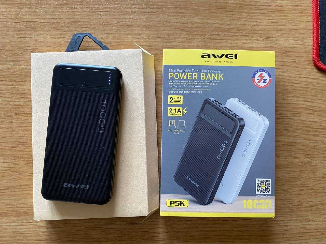 Повербанк 10 000 мач Зовнішній акумулятор AWEI P5K 10000mAh Black