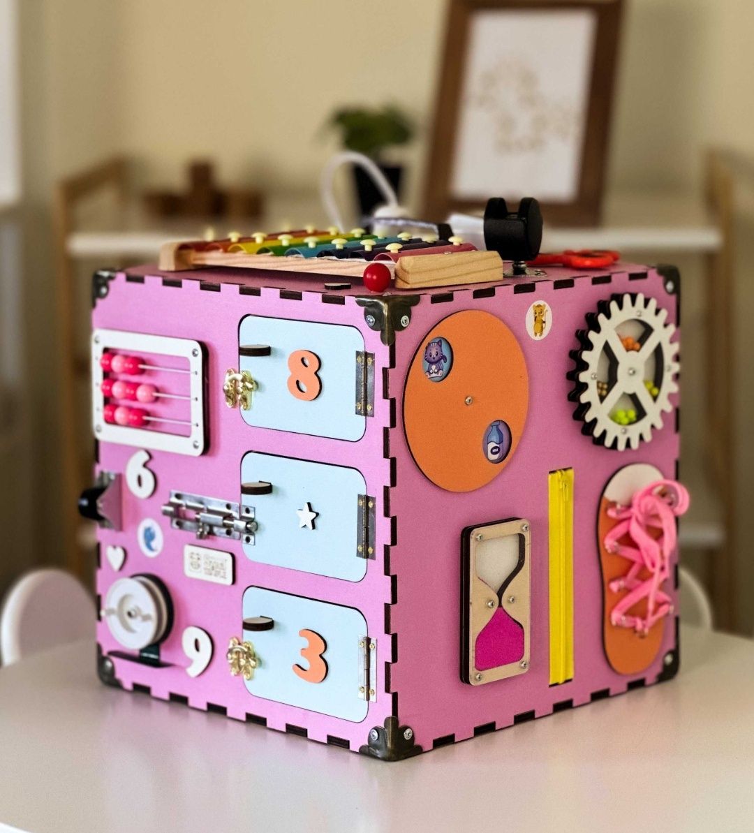 Розовый бизикуб 30*30 см для девочки, развивающая игрушка, Монтессори