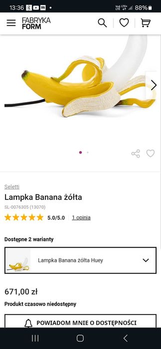 Lampa banana banan lampka stołowa nocna ściemniacz fabryka form