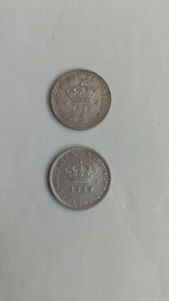 2 moedas de 50 réis prata D.Carlos e D.Luís