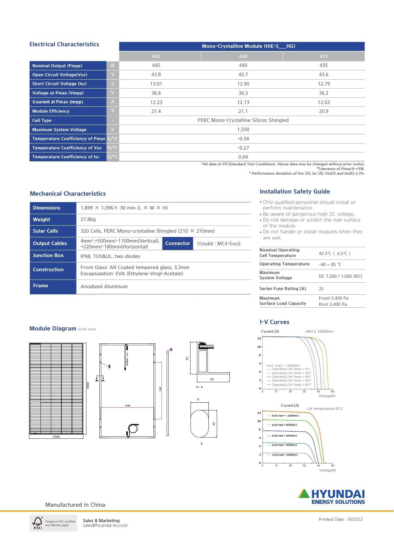 Painel Solar Fotovoltaico HYUNDAI 435w com Tecnologia Shingled