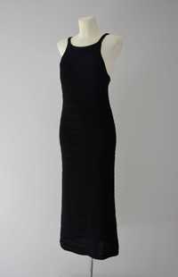 Massimo Dutti czarna długa dzianinowa szydełkowa sukienka premium 38 M
