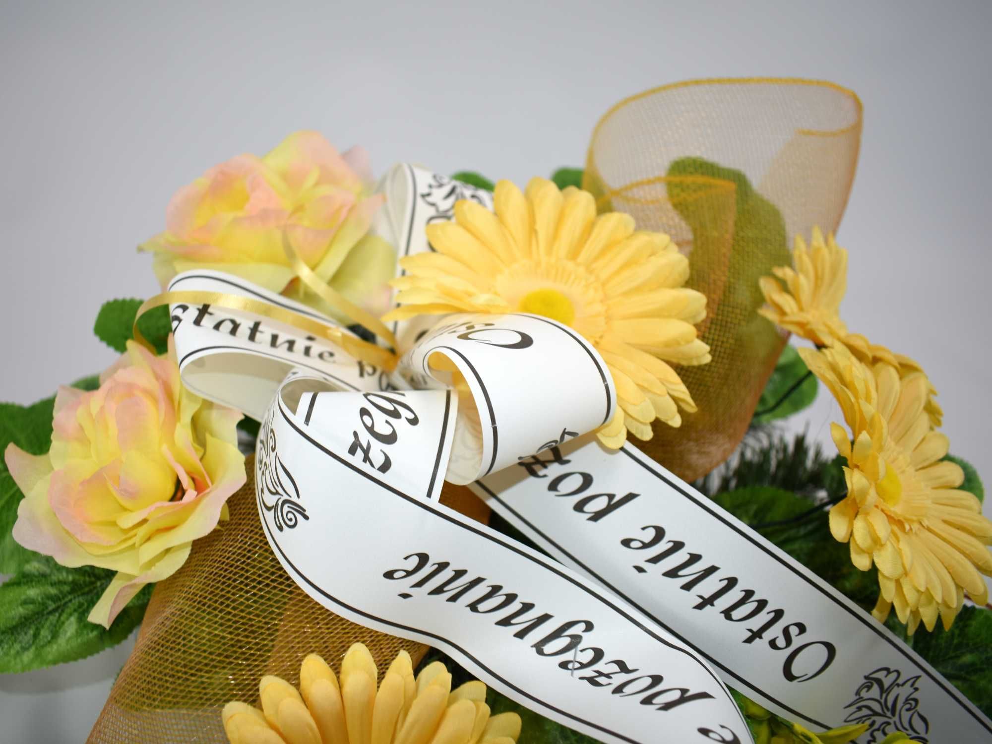 Wiązanka żółte sztuczne kwiaty na pomnik Wieniec na pogrzeb, grób