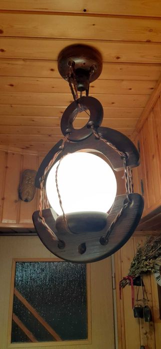 Lampa wisząca z elementami skóry Retro PRL