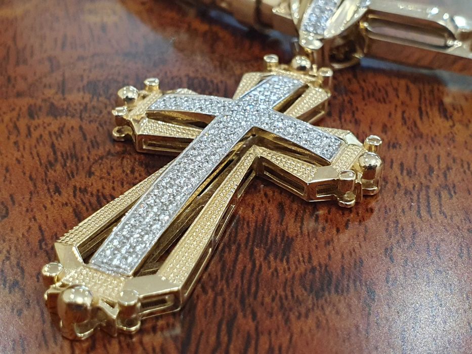 Złoty KRZYŻ Z DIAMENTAMI-128 szt.-1,25 ct.-próba 585.-DIAMENTOWY SKARB