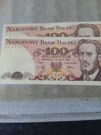 Banknoty 100zl rok 1988 Cena dotyczy 2 banknotów nr po nr Stan Unc