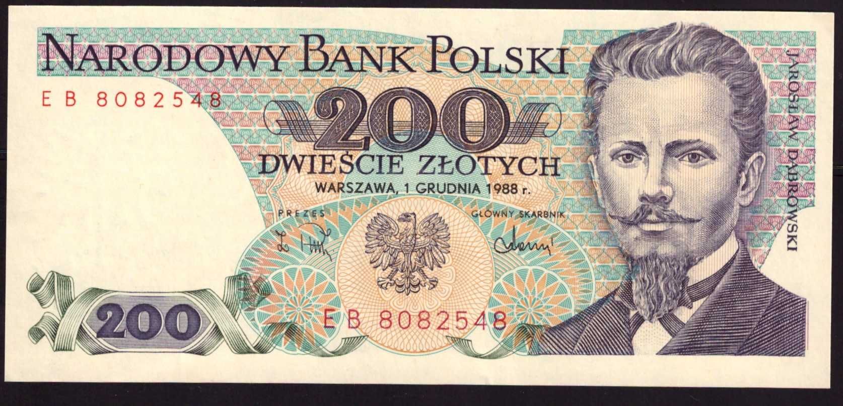 PRL, banknot 200 złotych 1988 - EB  - pierwsza seria