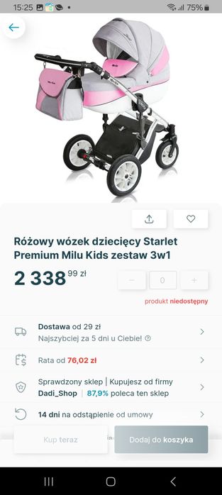 Wózek  szaro - różowy 3w1 Milu kids Starlet . Dla dziewczynki
