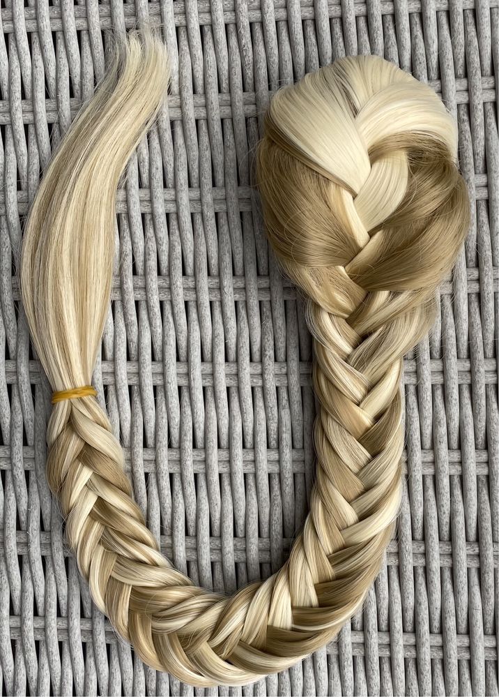 Premium Ultra włosy doczepiane, blond pasemka, długi warkocz ( 472 )