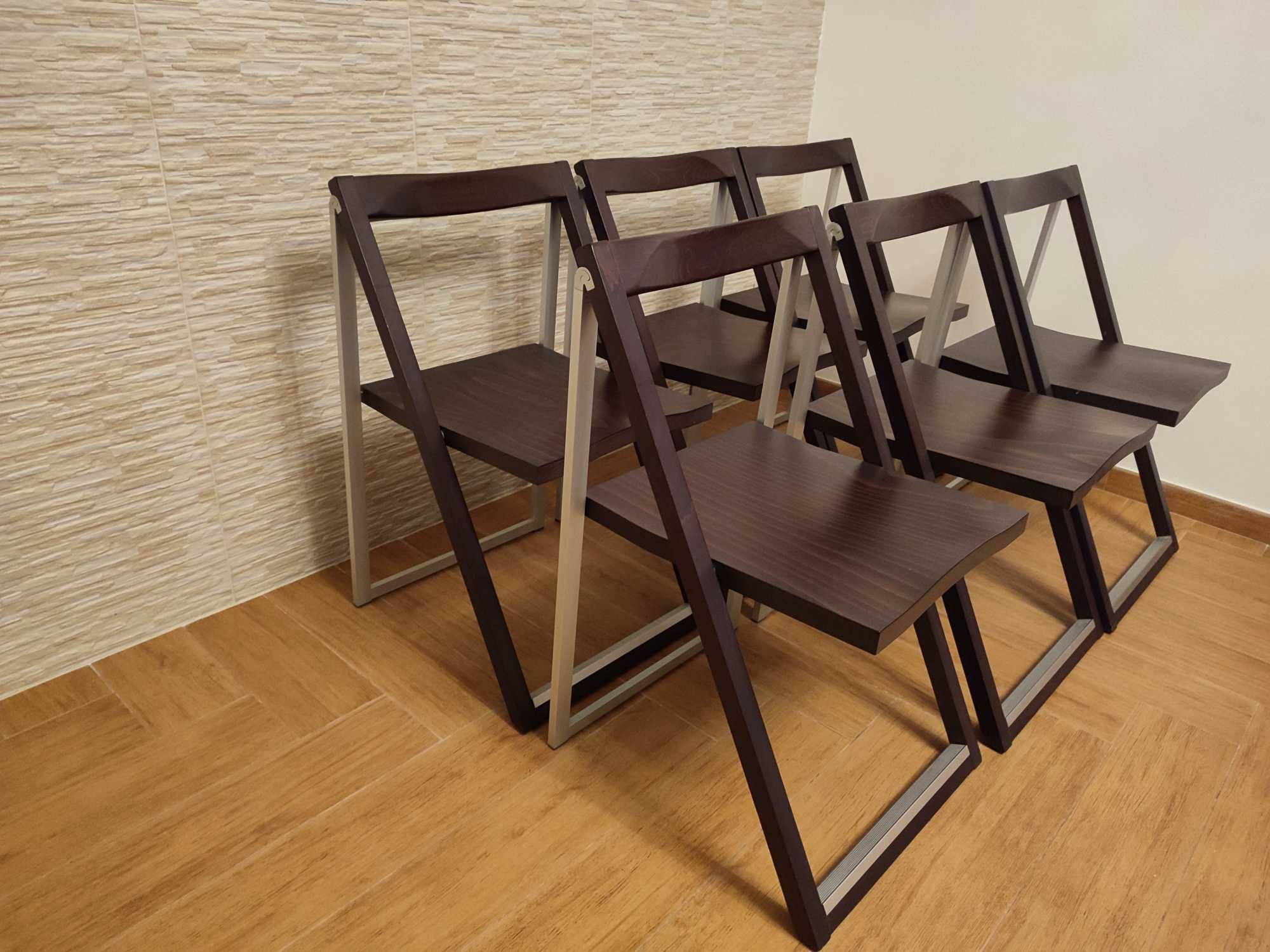 6 włoskich krzeseł Calligaris Skip Cs207 - Aluminium i drewno używane