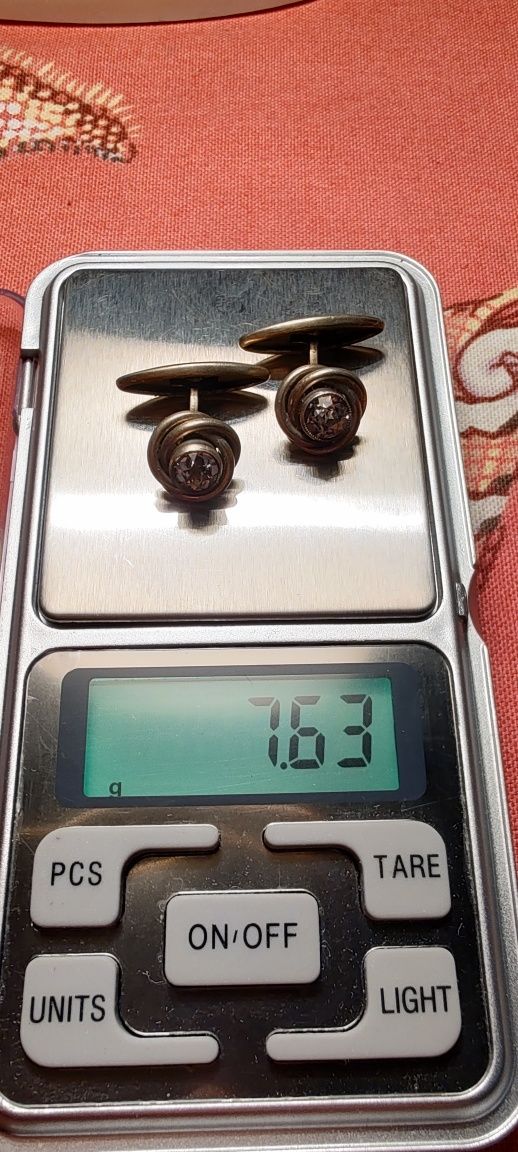 Серебряные запонки в позолоте с горным хрусталем 875 пробы, СССР