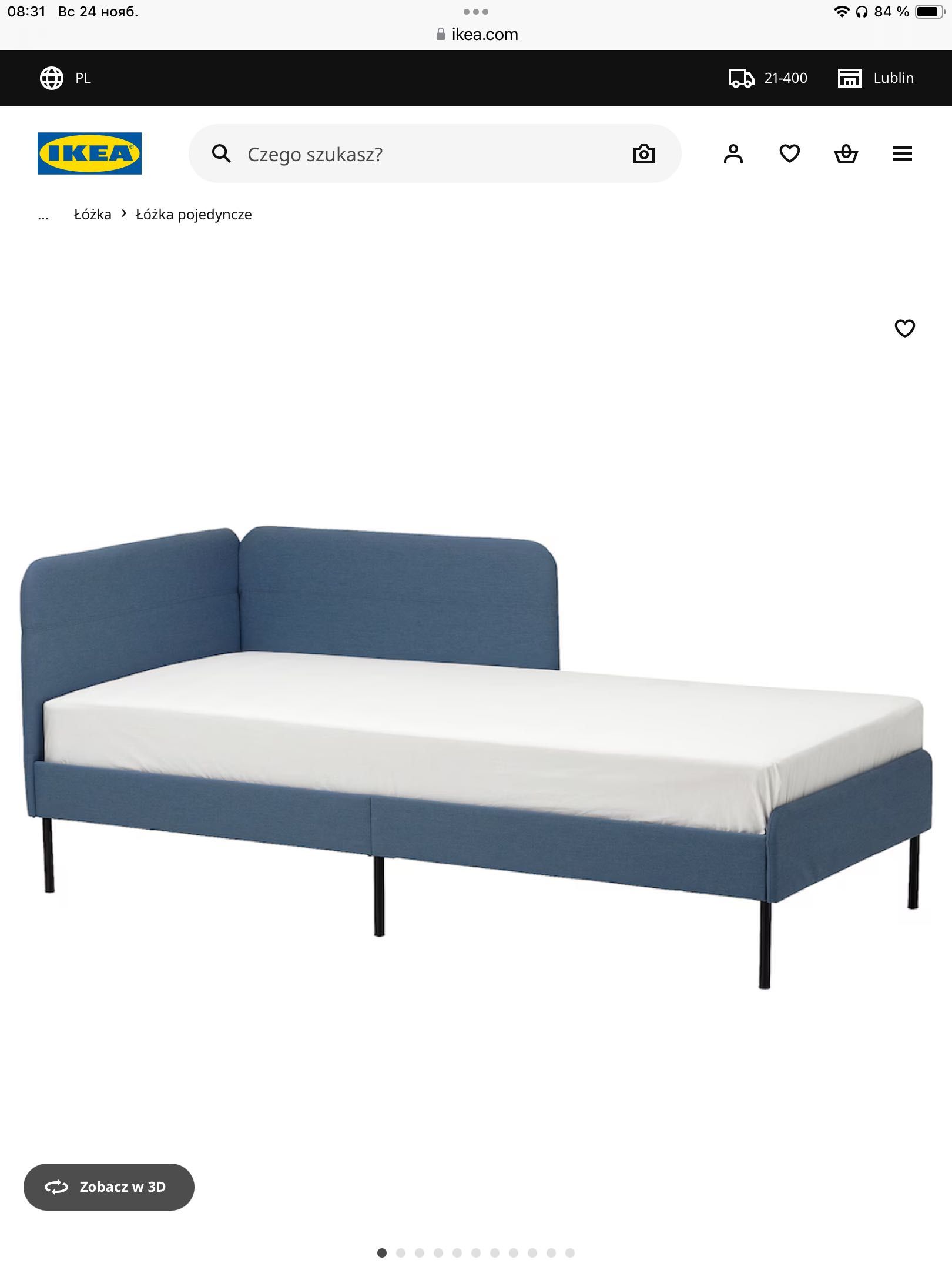 Łóżko 90 x 200 z materacem piankowym i komodą.