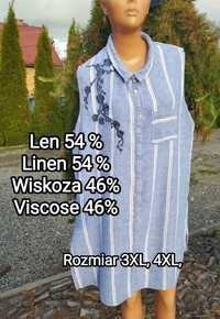 Bluzka, tunika, haft dekoracyjny, rozcięcie na bokach, Casual, r. 4XL,