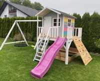 Plac zabaw dla dzieci domek drewniany do ogrodu piaskownica zjezdzalni