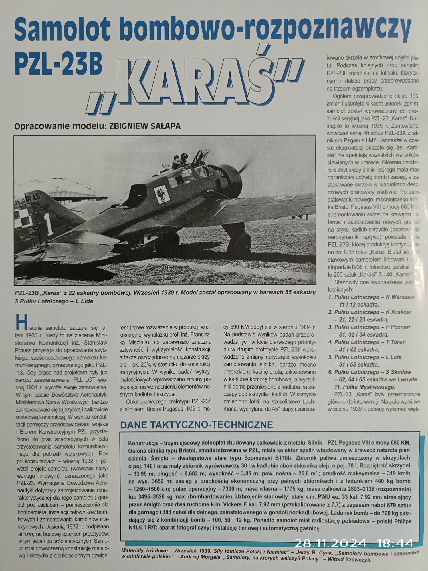 Model samolotu PZL - 23 Karaś Mały Modelarz 1-2-3/2015