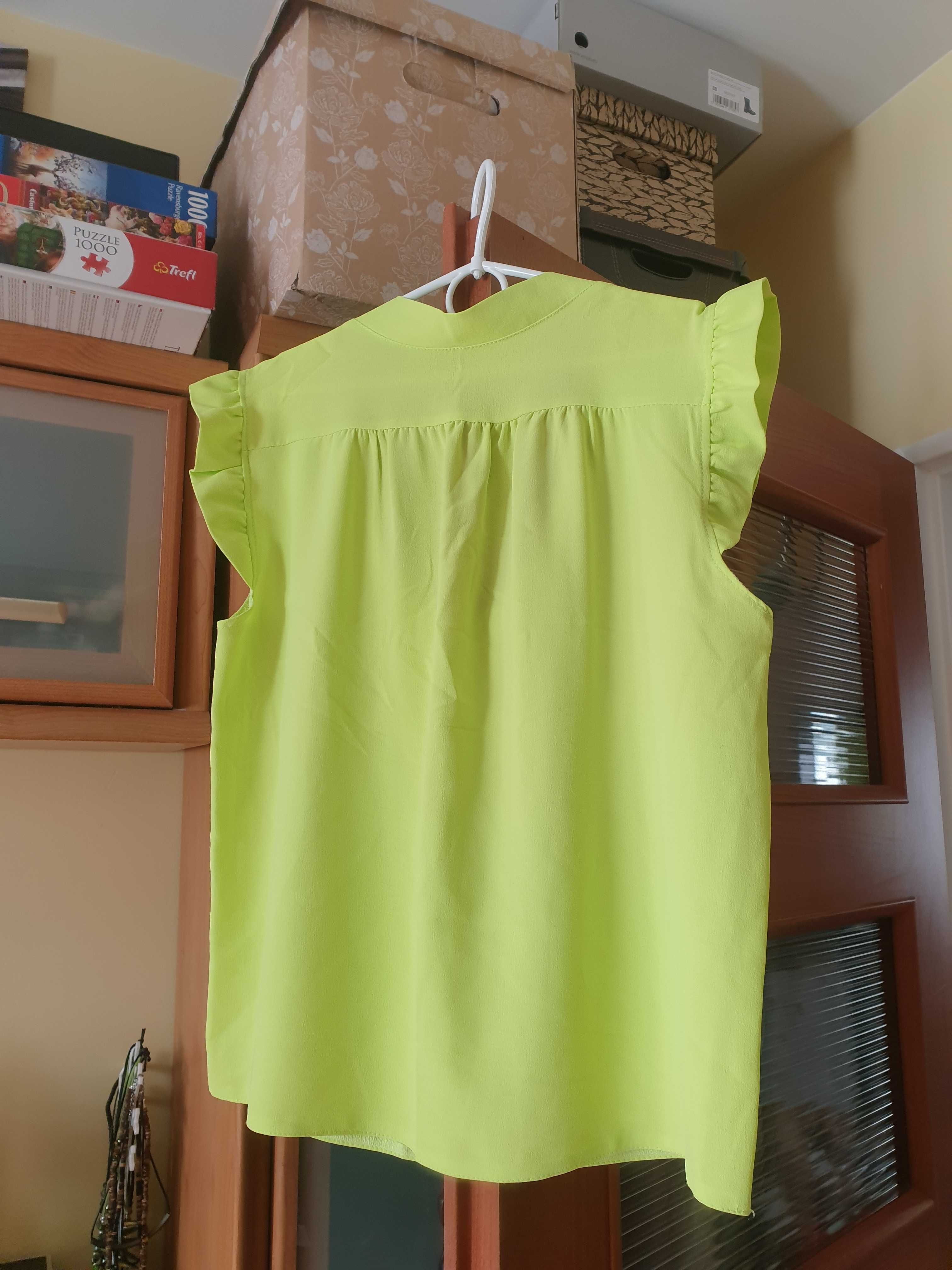 Limonkowa neonowa luźna bluzka z żabotem
