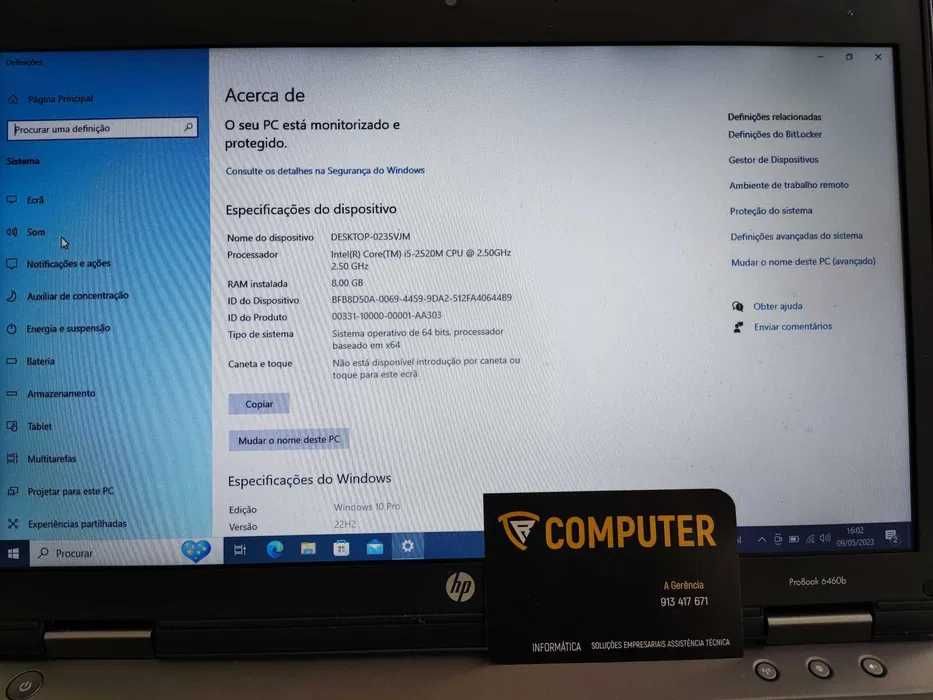Portátil HP EliteBook 6460b Recondicionado i5-2520M    1 Ano Garantia