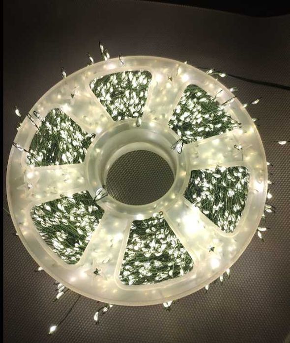 Гірлянда мішура хвойна лапа 50м теплий білий на зеленому дроті