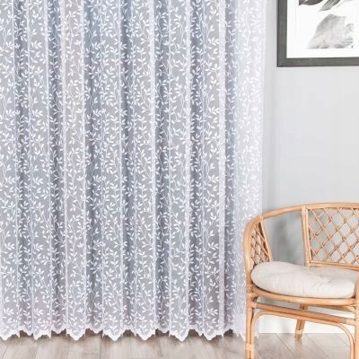 Długa firana LISTKI 240x400cm 023058 - elegancka, biała dla salonu