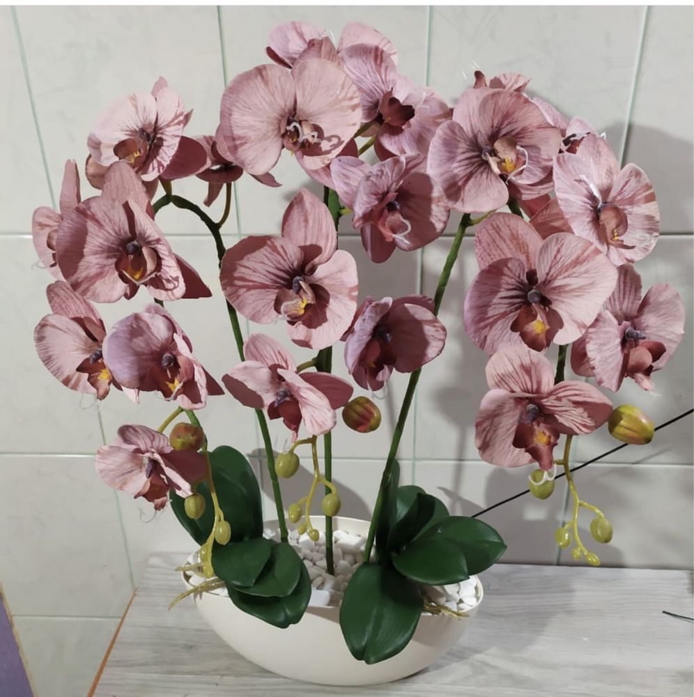 Латексна орхідея Vip  на 3 гілочки пудра-персик 60 см