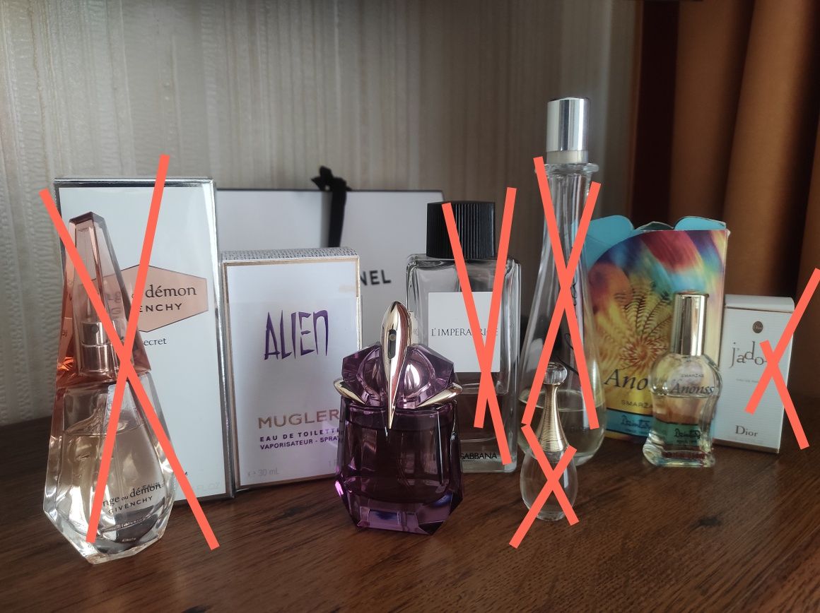 Залишки Givenchy,Mugler, D&G, Dior, Dzintars, Laura Biagiotti