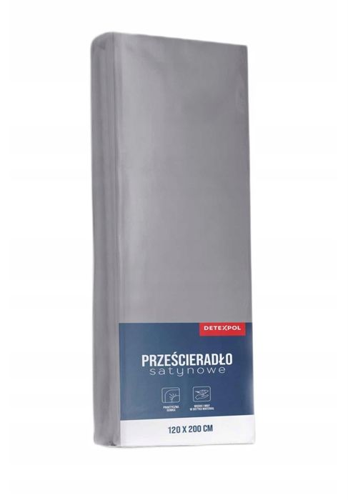 NOWE | Prześcieradło satynowe z gumką | Szare | 120x200 | DETEXPOL |