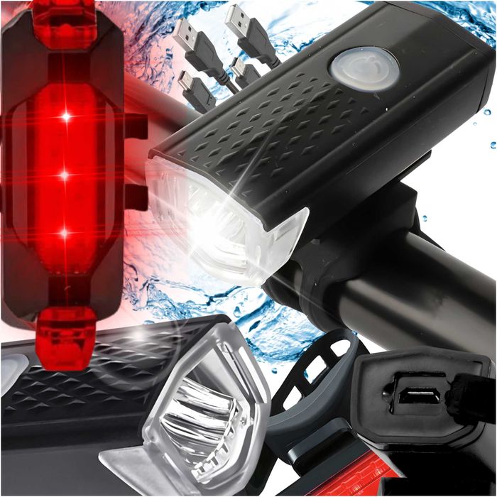 Lampka Rowerowa 2 sztuki Przód + Tył LED USB Zestaw Oświetlenie Rower