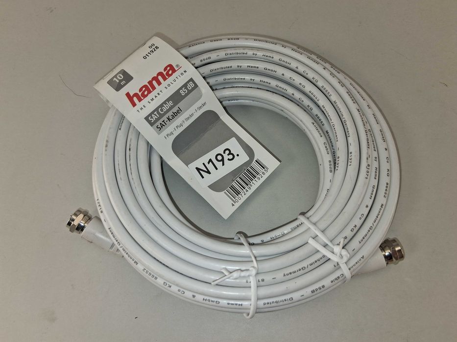 N193 Kabel Antenowy Satelitarny Hama 10M Wtyk F 85DB Biały