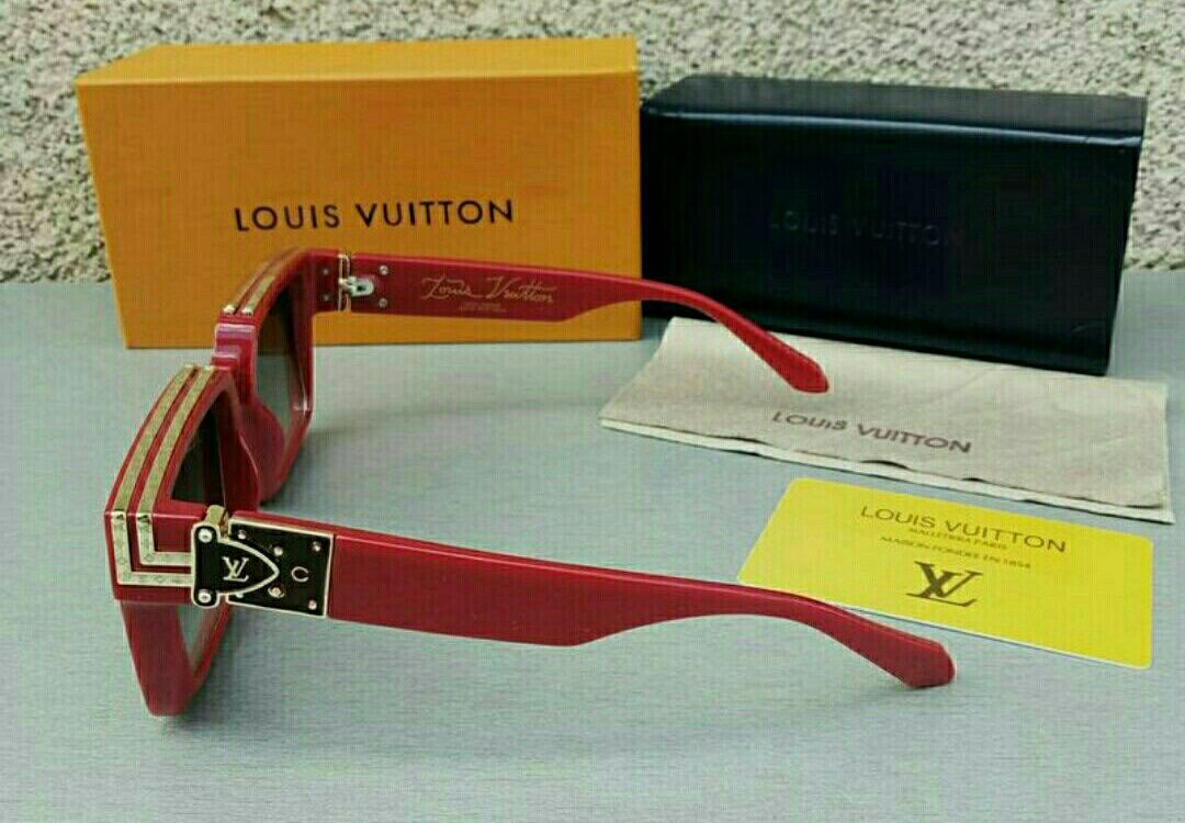 Louis Vuitton очки унисекс большие массивные серые в красной оправе