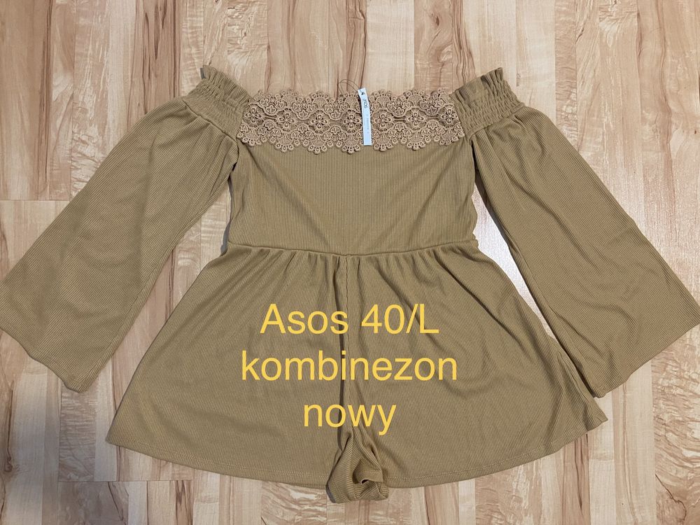 Asos 40 L kombinezon damski lato dzianina krótkie spodnie rękaw nowy