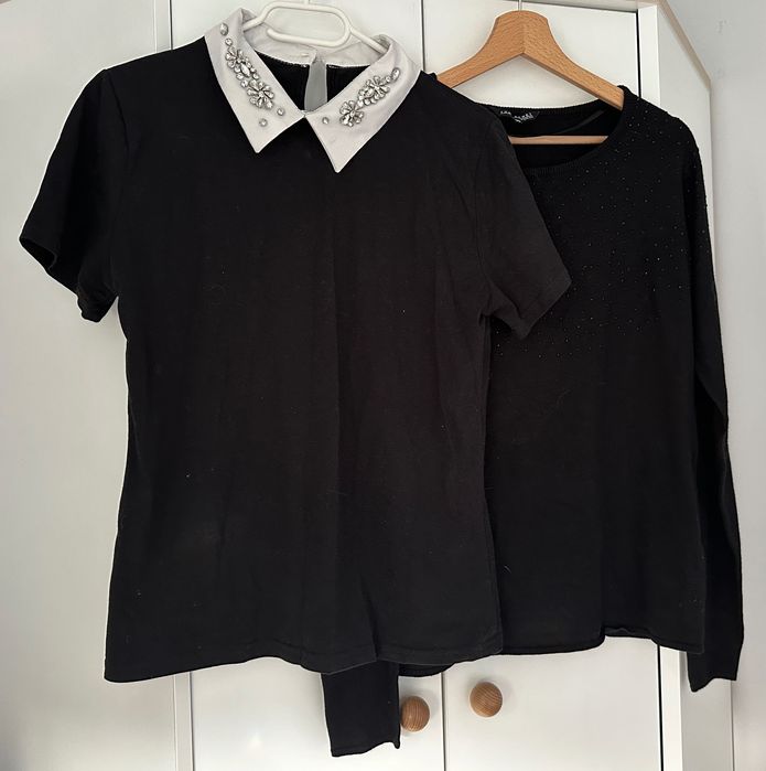 Bluzka z kołnierzykiem i sweterek z cyrkonami 38