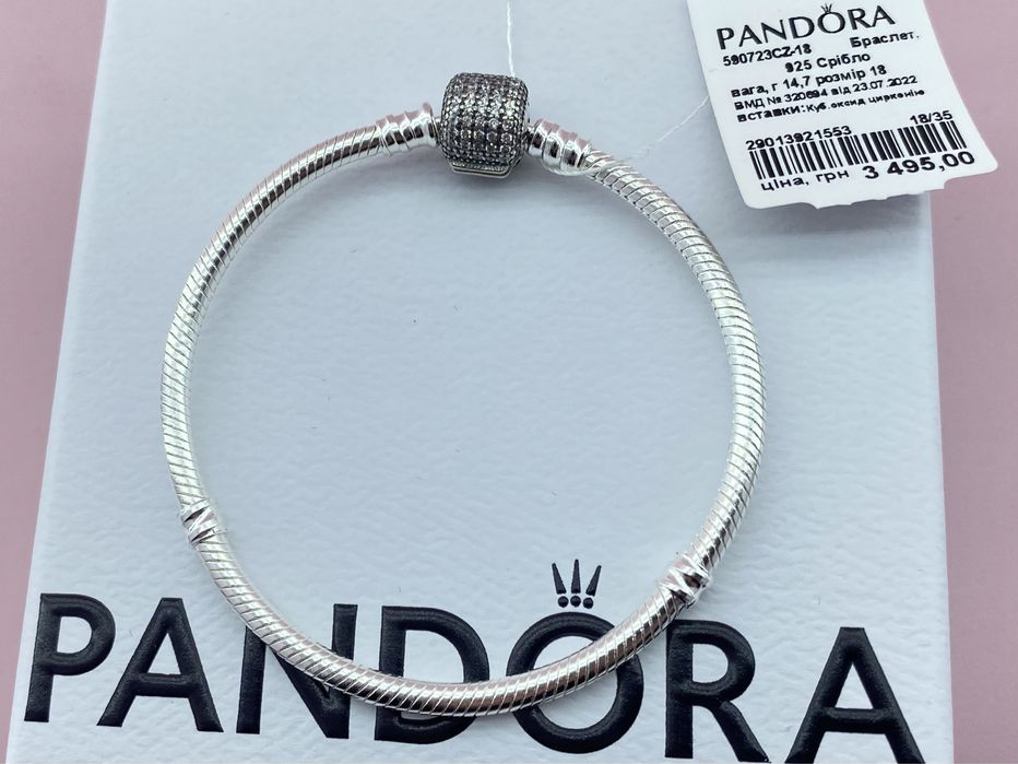 Оригінальний срібний браслет Pandora Pave Бірка/пломба