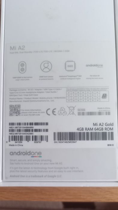Xiaomi Mi A2 gold 4/64