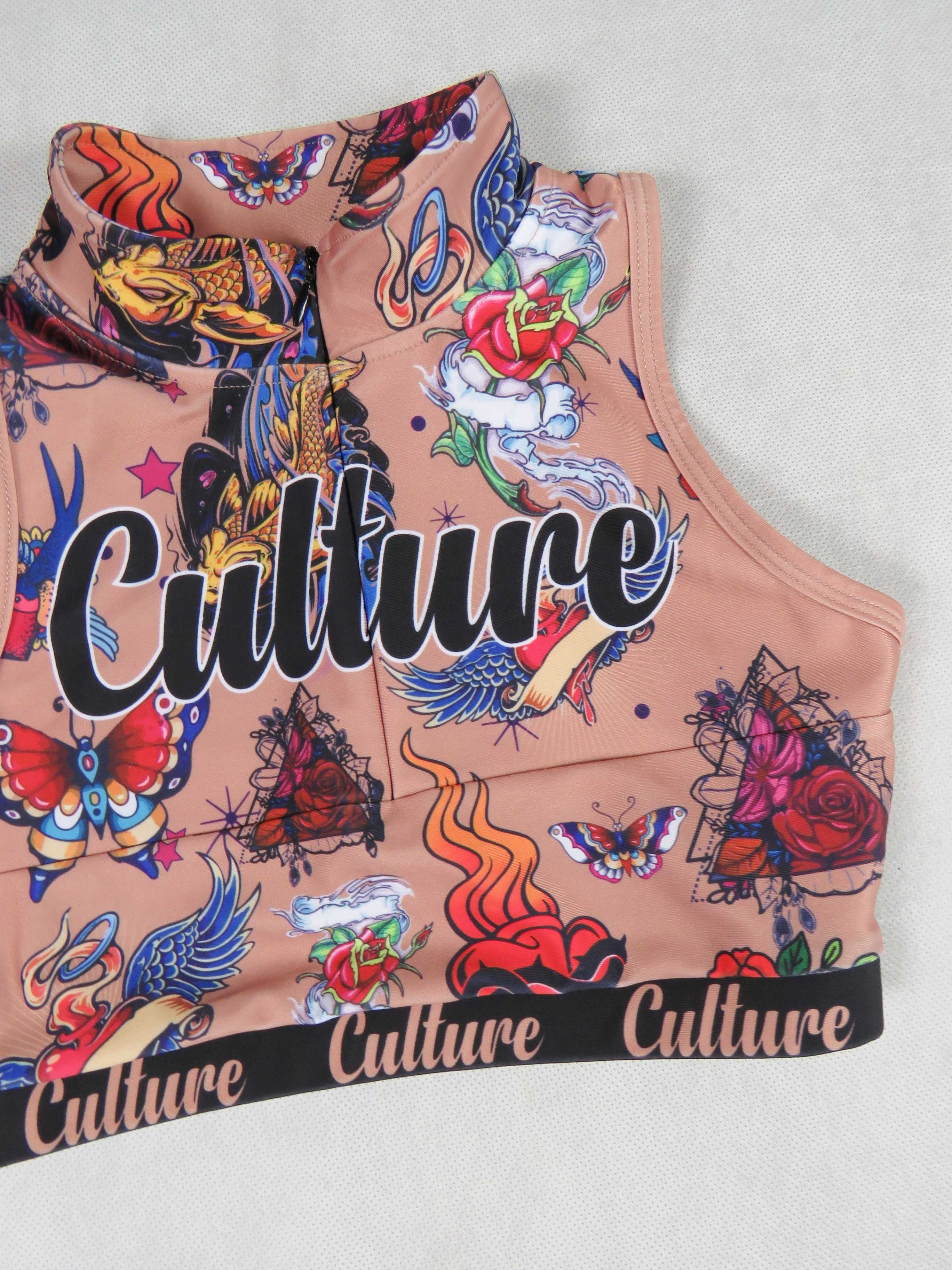 kolorowy top Culture top na zamek like Ed Hardy printed top