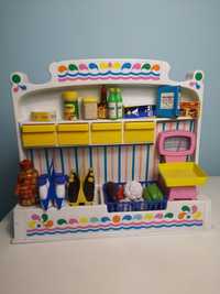 Śliczna zabawka sklep zabawa dla dzieci artykuły spożywcze kasa owoce