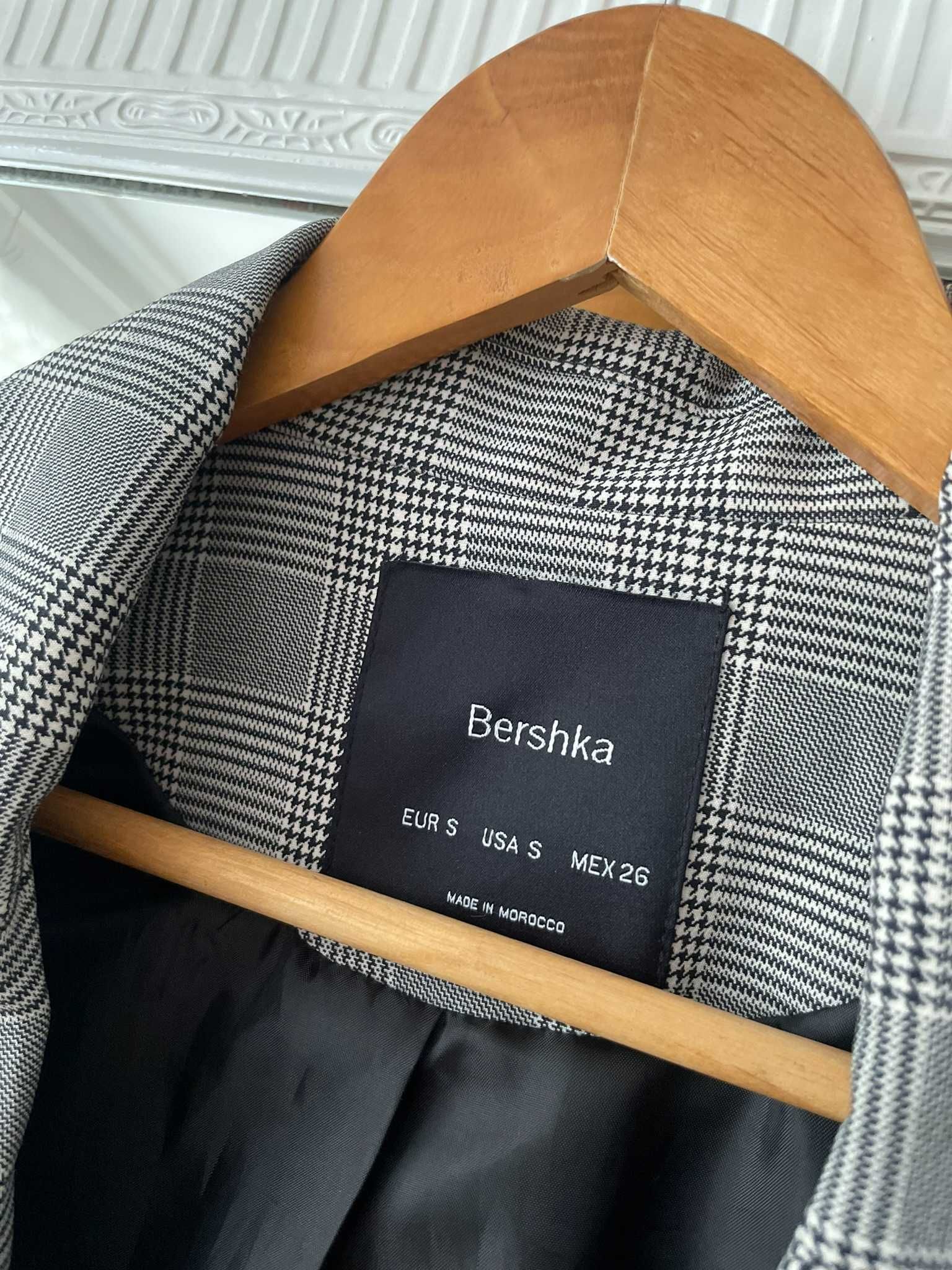 Bershka marynarka szara w kratkę jednorzędowa prosta oversize S 36