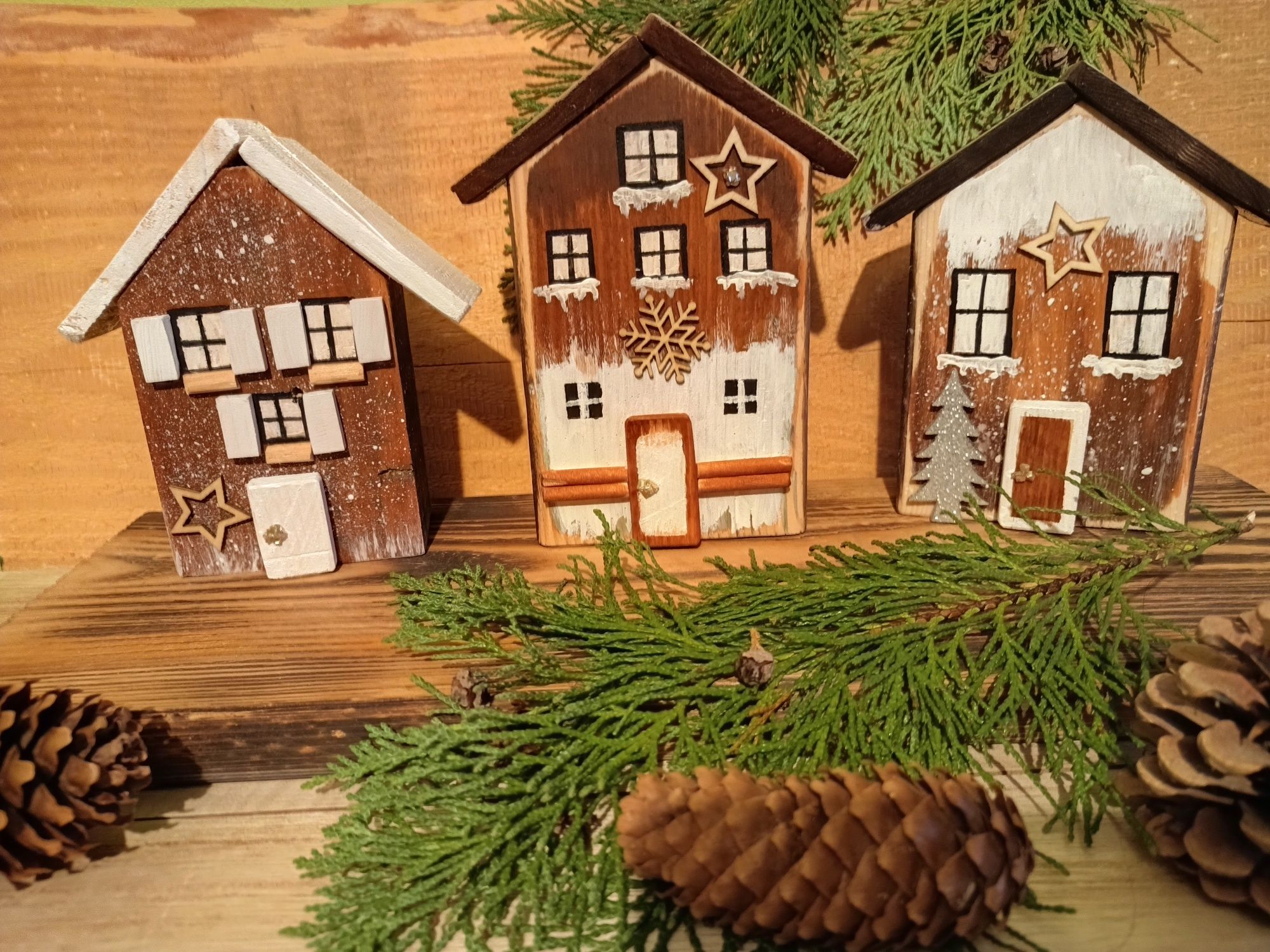 Domki drewniane ozdoba Boże Narodzenie dekoracja vintage
