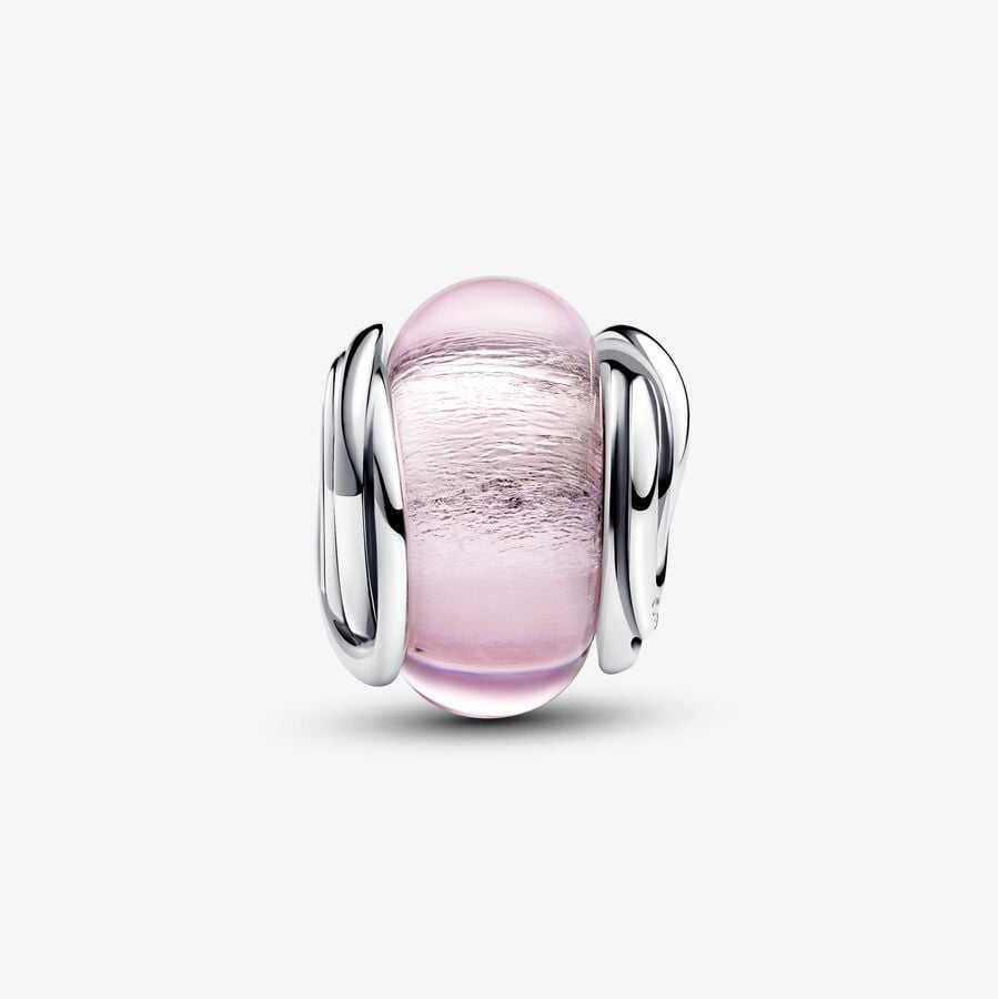 Pandora Charms ze srebra i różowego szkła Murano